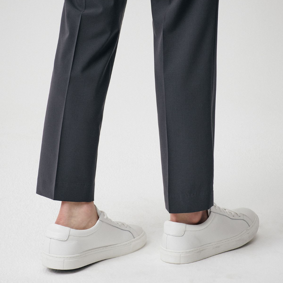[Cooltandard] Relaxed Tapered Hidden Banding Crop Slacks [Gray]