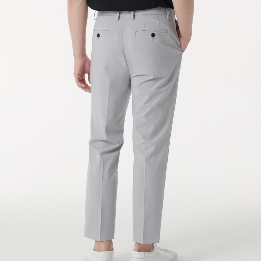 [Cooltandard] Relaxed Tapered Hidden Banding Crop Slacks [Light Gray]