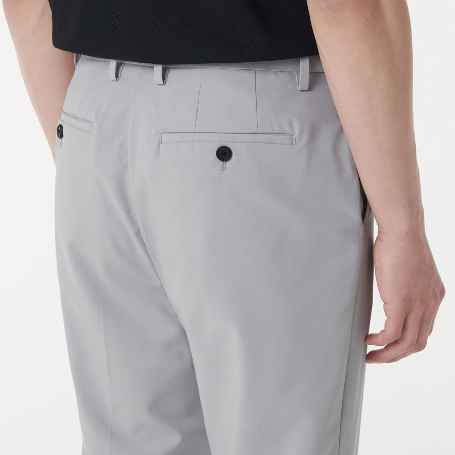 [Cooltandard] Relaxed Tapered Hidden Banding Crop Slacks [Light Gray]