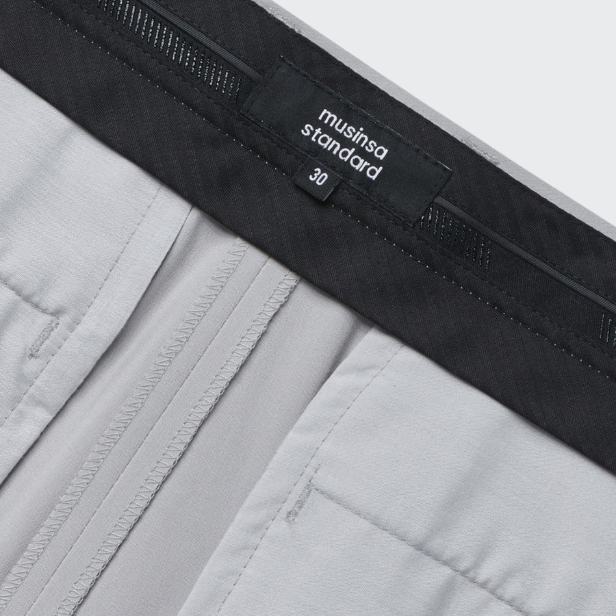 [Cooltandard] Relaxed Tapered Hidden Banding Crop Slacks [Light Gray]