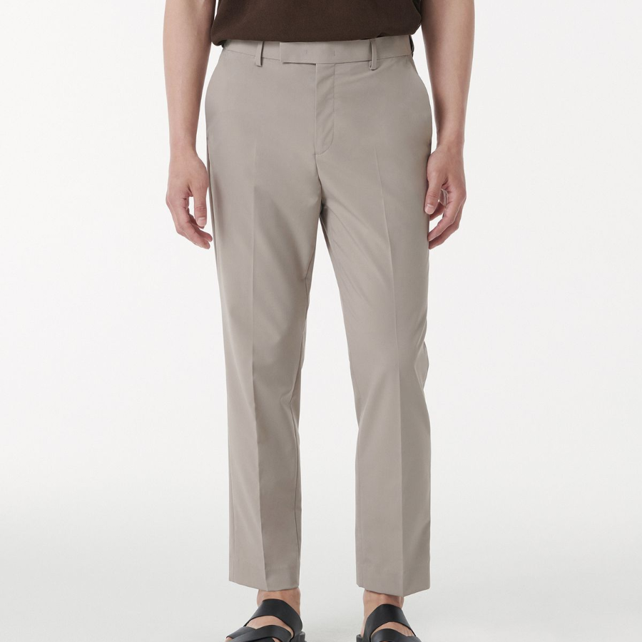 [Cooltandard] Relaxed Tapered Hidden Banding Crop Slacks [Light Beige]