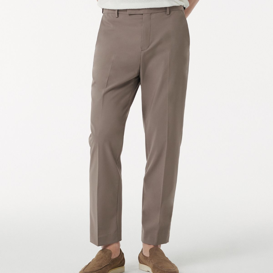 [Cooltandard] Relaxed Tapered Hidden Banding Crop Slacks [Dusty Beige]