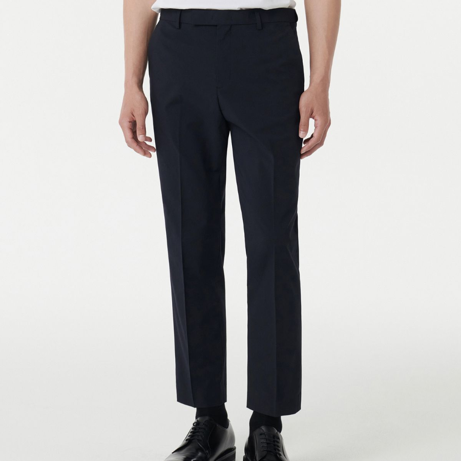[Cooltandard] Relaxed Tapered Hidden Banding Crop Slacks [Navy]