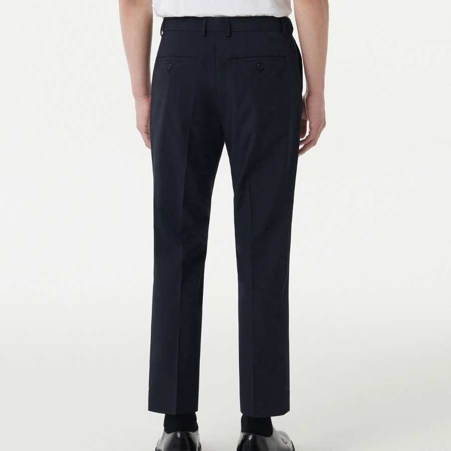 [Cooltandard] Relaxed Tapered Hidden Banding Crop Slacks [Navy]