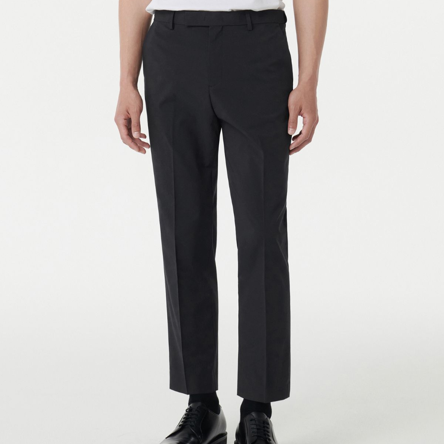 [Cooltandard] Relaxed Tapered Hidden Banding Crop Slacks [Dark Gray]