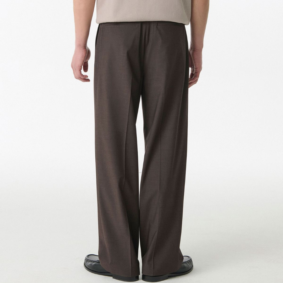 Light Plain One-Tuck Wide Hidden Banding Slacks [Brown]