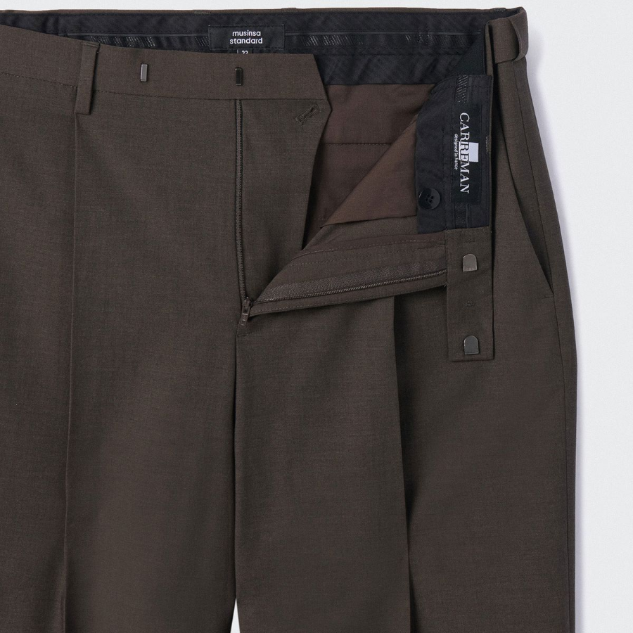 Light Plain One-Tuck Wide Hidden Banding Slacks [Brown]