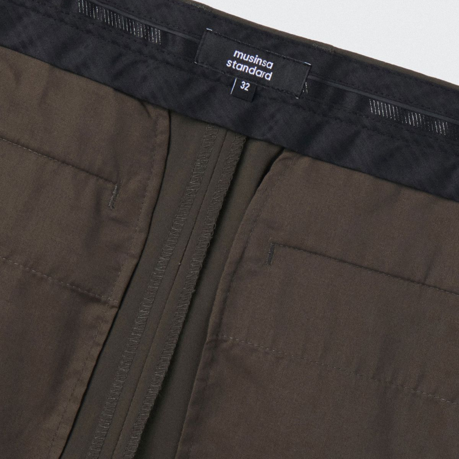 Light Plain One-Tuck Wide Hidden Banding Slacks [Brown]