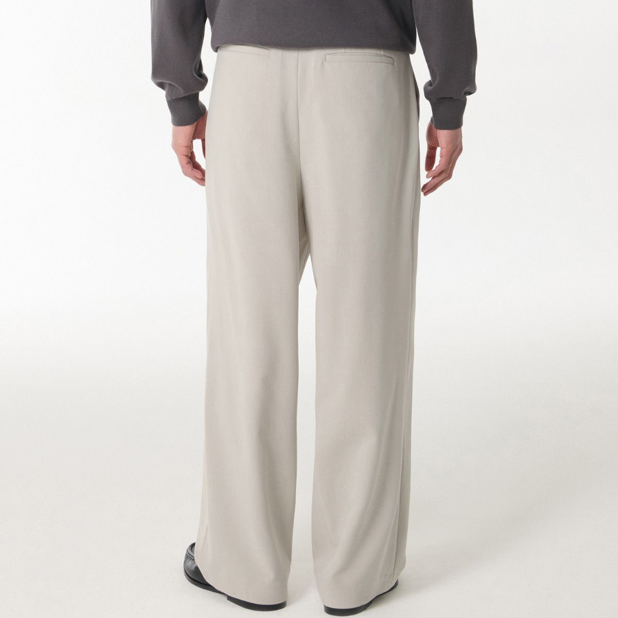 Deep Tuck Overlap Wide Hidden Banding Slacks [Dusty Cream]