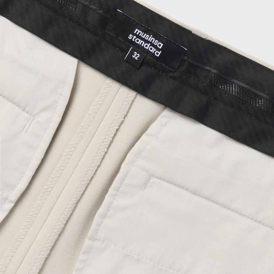 Deep Tuck Overlap Wide Hidden Banding Slacks [Dusty Cream]