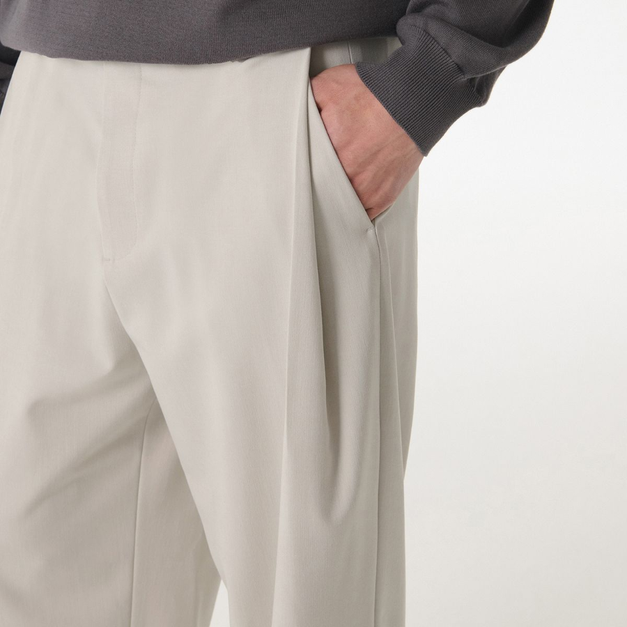 Deep Tuck Overlap Wide Hidden Banding Slacks [Dusty Cream]