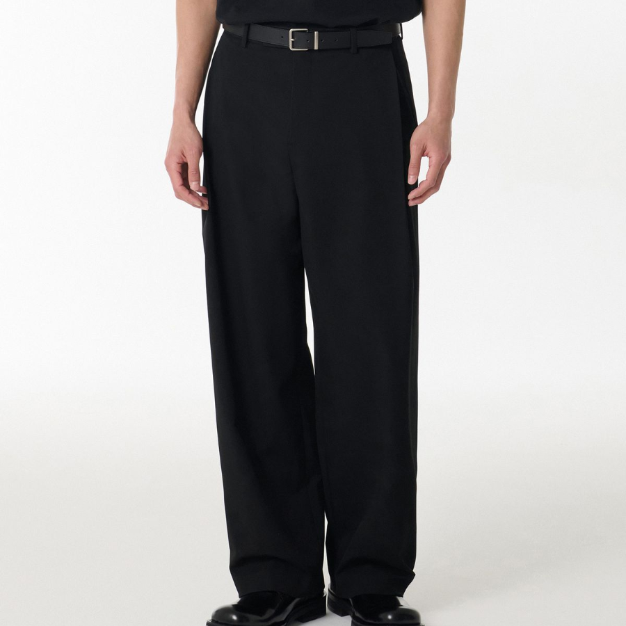 Deep Tuck Overlap Wide Hidden Banding Slacks [Black]