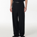 Deep Tuck Overlap Wide Hidden Banding Slacks [Black]