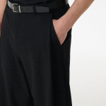 Deep Tuck Overlap Wide Hidden Banding Slacks [Black]