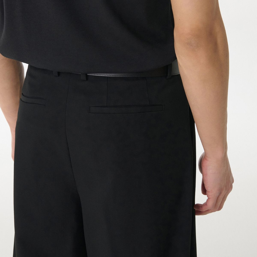 Deep Tuck Overlap Wide Hidden Banding Slacks [Black]