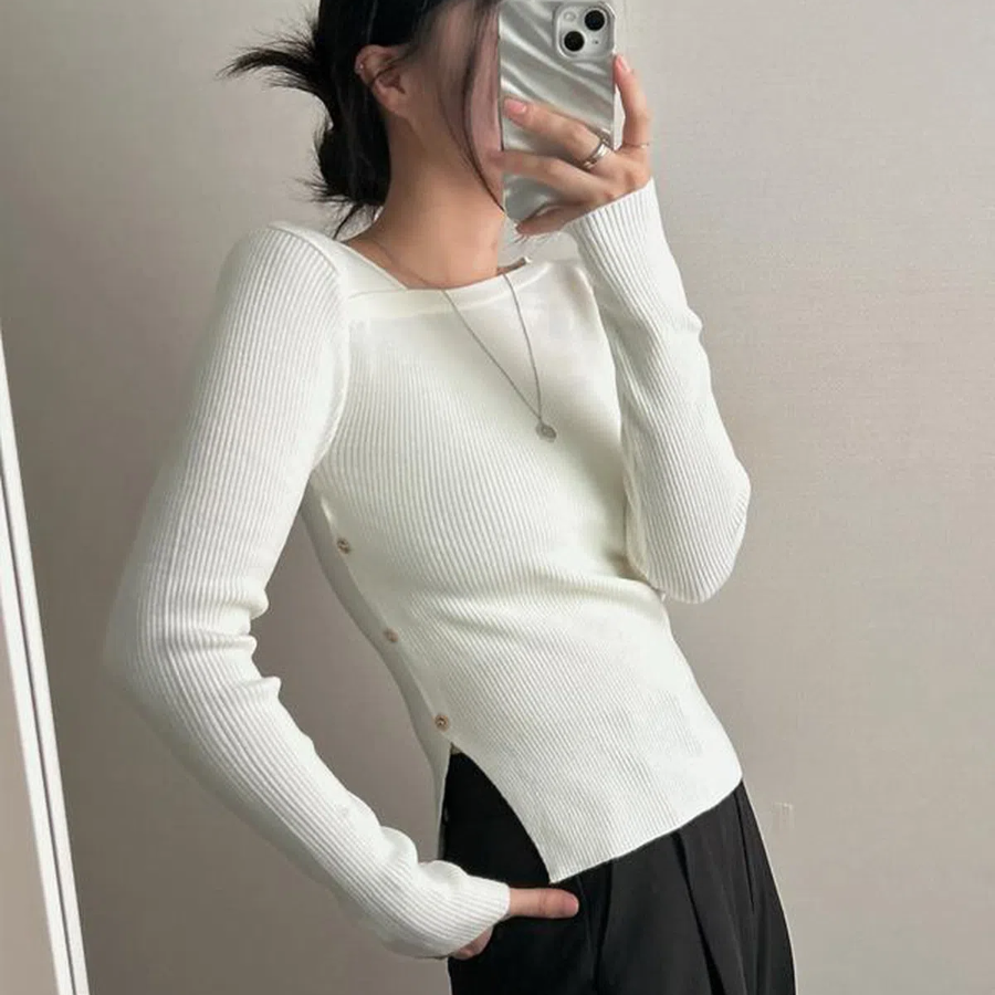 Mongeurami – свитер Side-Slit Button Slim Knit Sweater