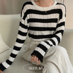 VERTICAL STRIPE – Long Sleeve Ribbed Knit Top