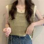 PERIEM NIC – Loose Fit Round Neck Punching Knit Vest