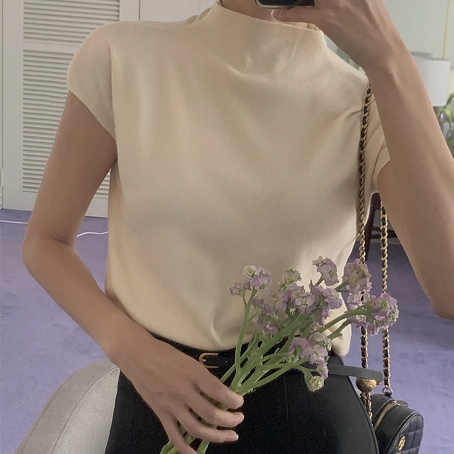 ARCO – Mock Neck Cap Sleeve Soft Knit