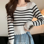 SQUARE – Square Neck Cropped Stripe Knit