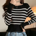 SQUARE – Square Neck Cropped Stripe Knit