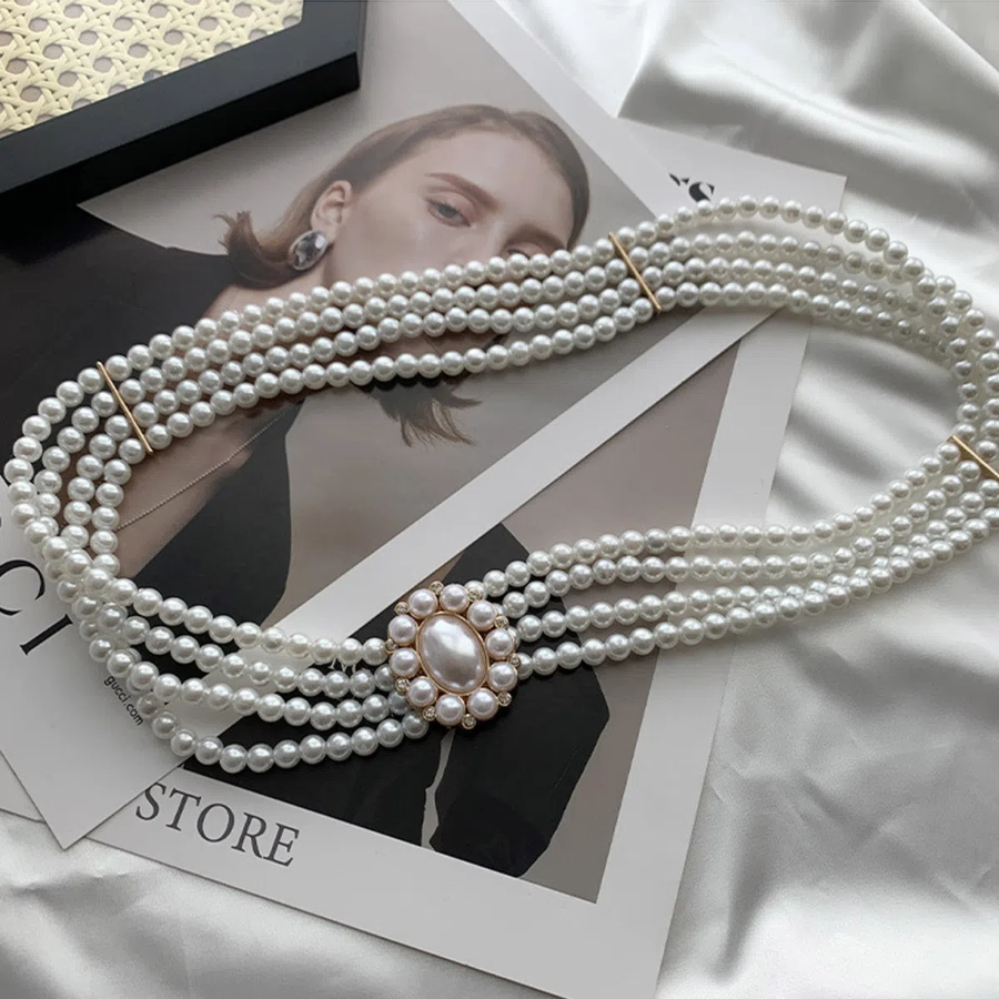 Pearl Jewel Belt — изящный ремень с жемчугом и стразами для платьев и пальто