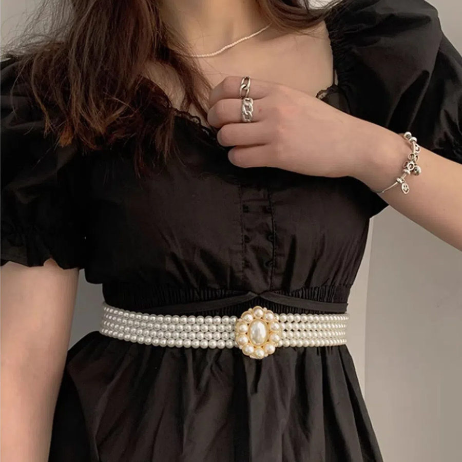 Pearl Jewel Belt — изящный ремень с жемчугом и стразами для платьев и пальто