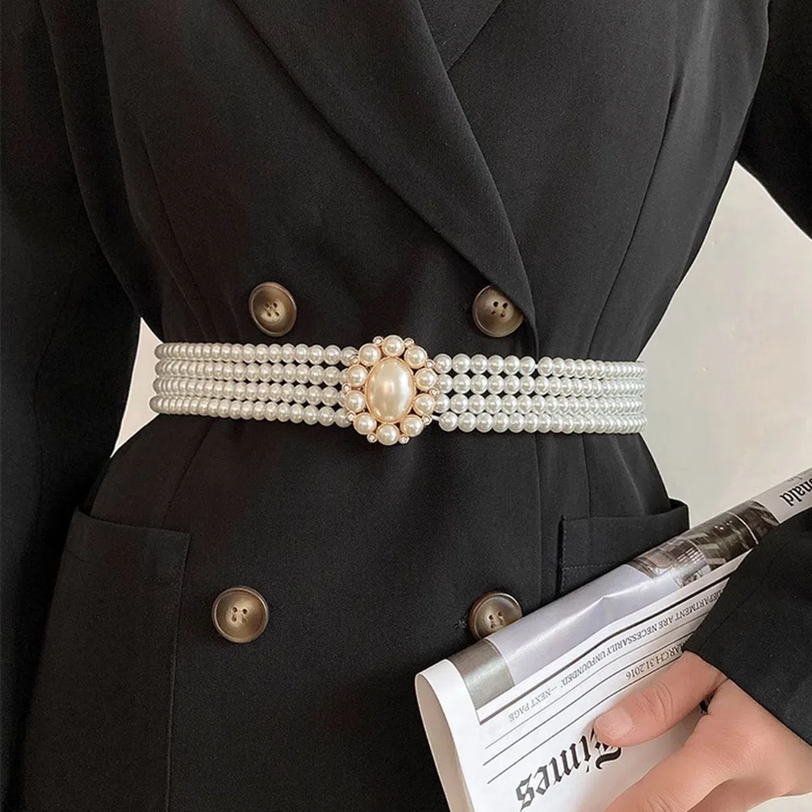 Pearl Jewel Belt — изящный ремень с жемчугом и стразами для платьев и пальто