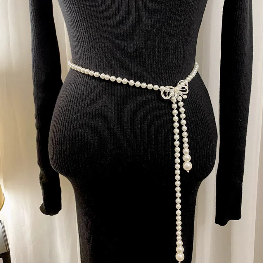 Ribbon Pearl Belt — изящный пояс с бантом и жемчужной нитью для утончённого акцента