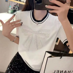 MOLLIEN – Ribbon Embroidery Lovely Casual Summer Knit T-shirt