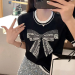 MOLLIEN – Ribbon Embroidery Lovely Casual Summer Knit T-shirt