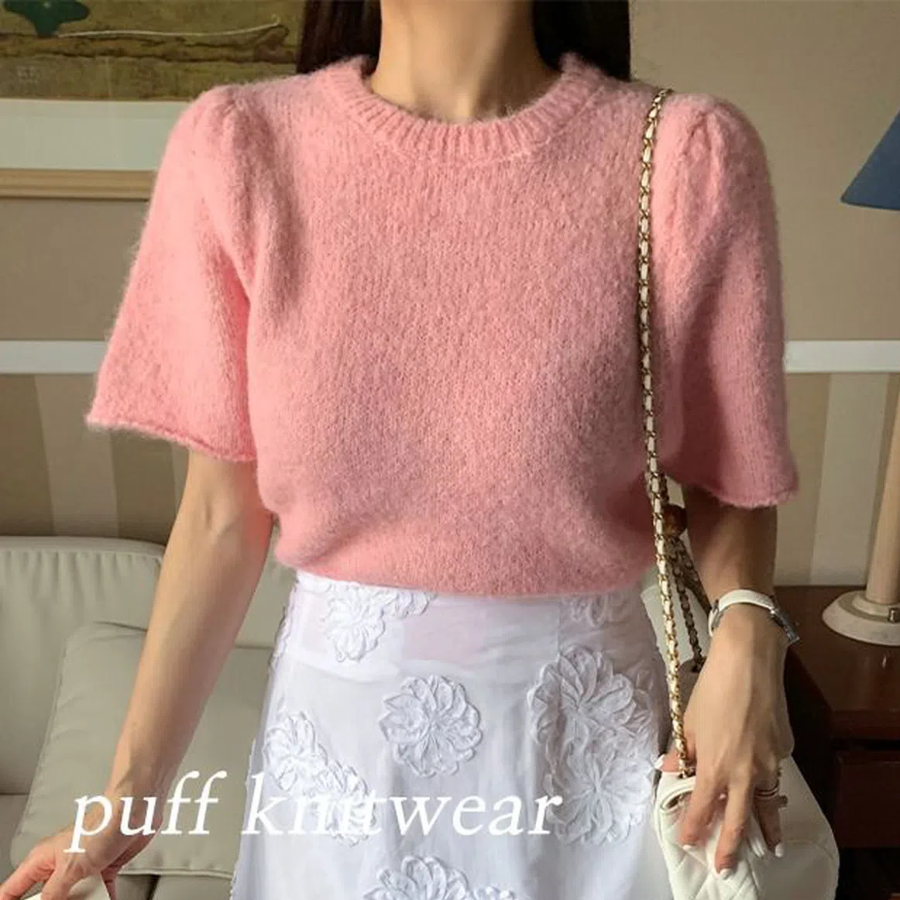 LEA – Puff Sleeve Short-Sleeve Knit T-shirt
