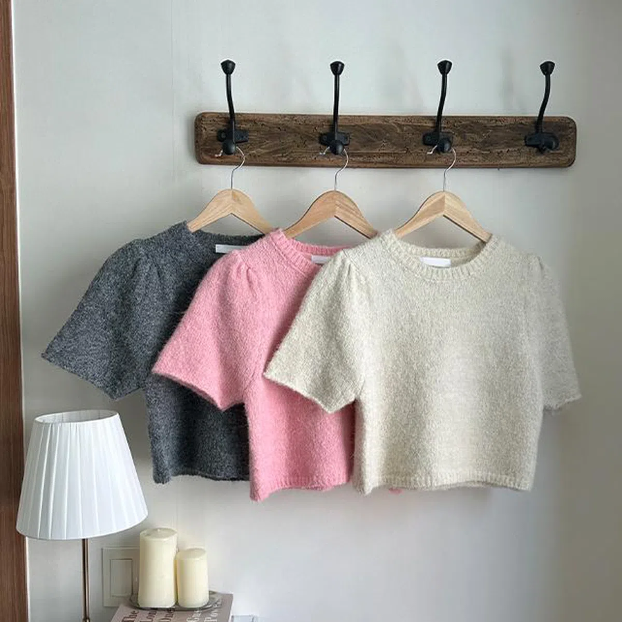 LEA – Puff Sleeve Short-Sleeve Knit T-shirt