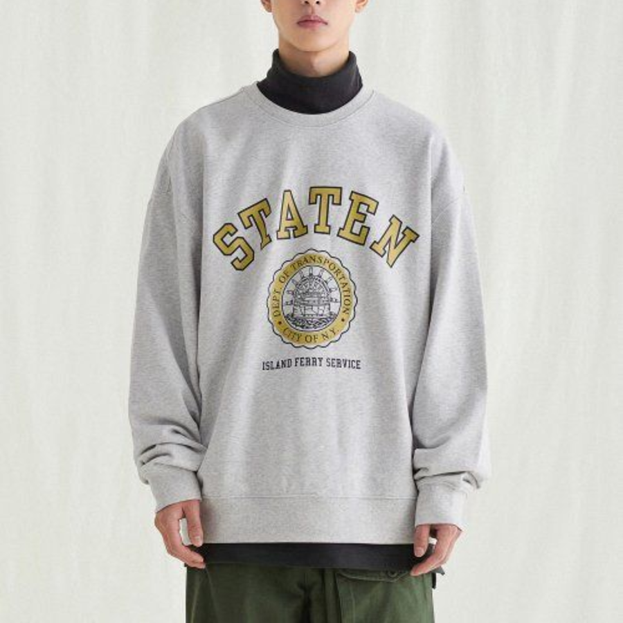 Melange Master Staten Emblem Oversized Sweatshirt – Light Grey