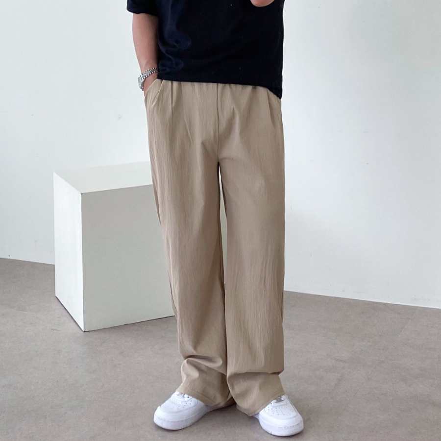 Лёгкие льняные широкие брюки с поясом на резинке