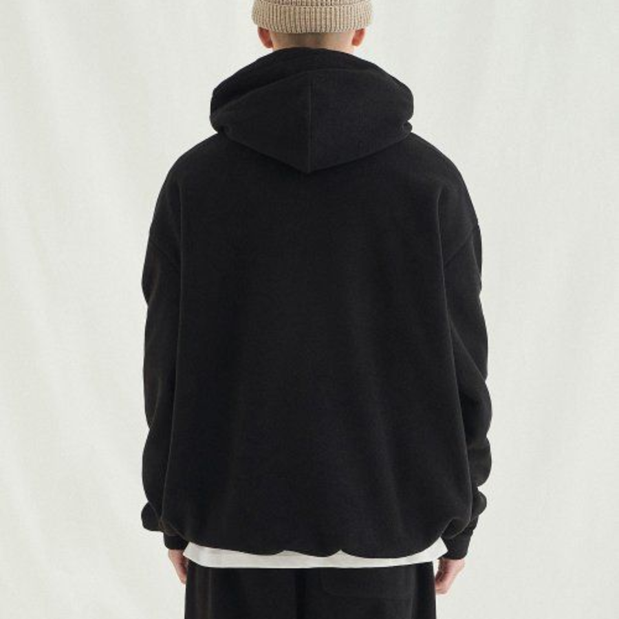 Melange Master Overfit Fleece Hooded Sweatshirt – Black