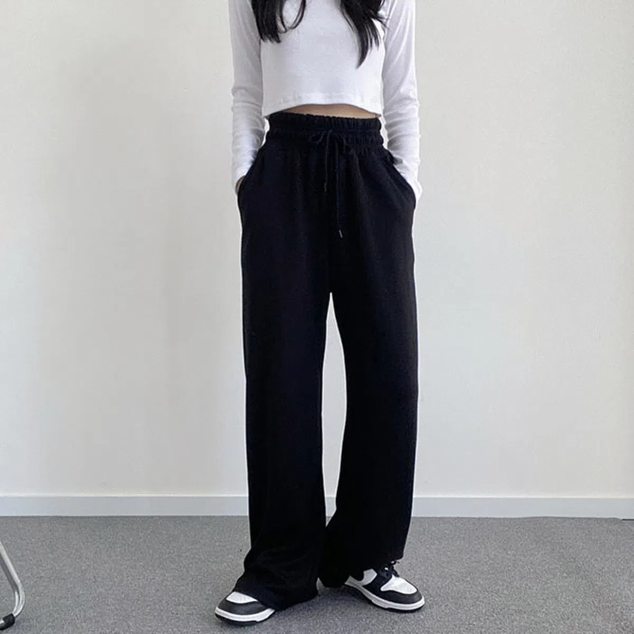 Широкие трикотажные брюки с высокой посадкой и эластичным поясом