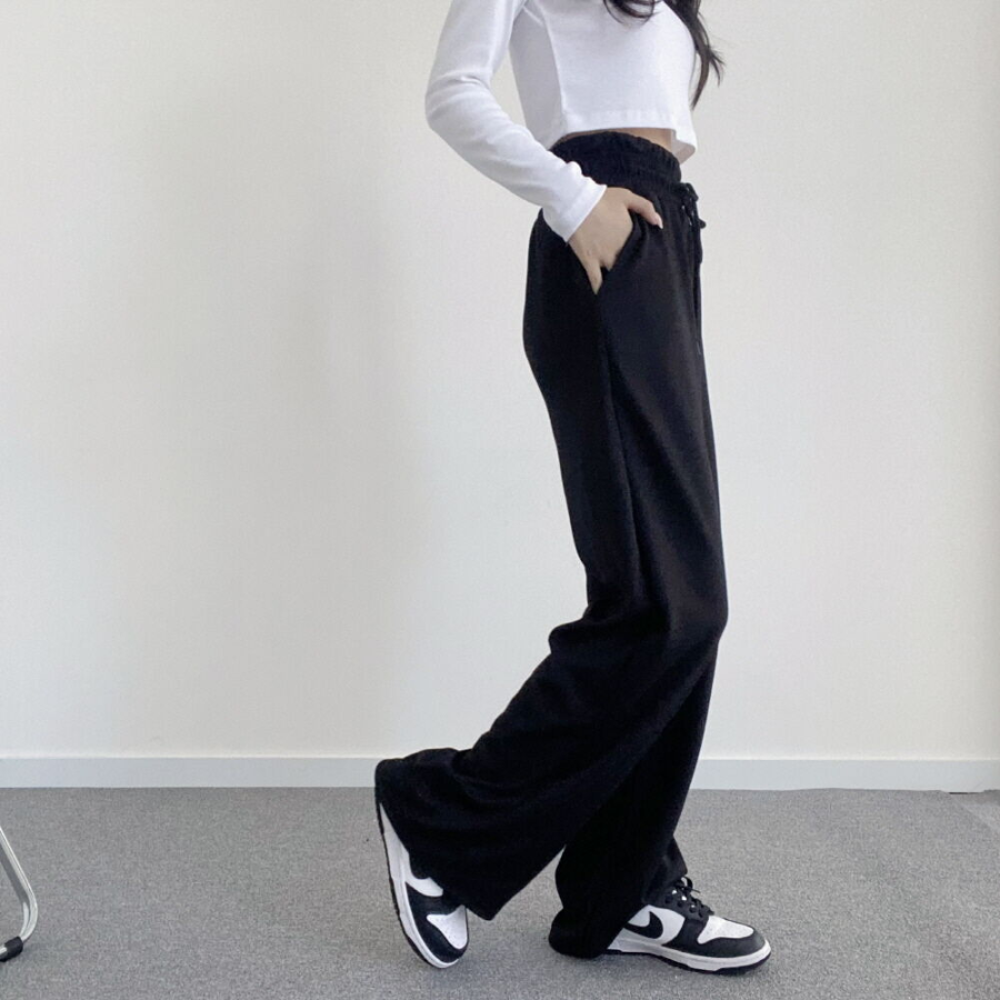 Широкие трикотажные брюки с высокой посадкой и эластичным поясом