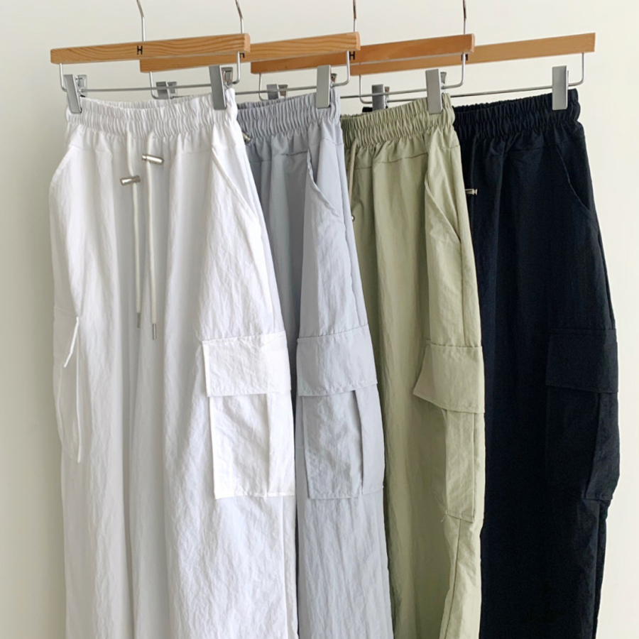 Летние брюки-карго из крепового нейлона с резинкой и шнурком