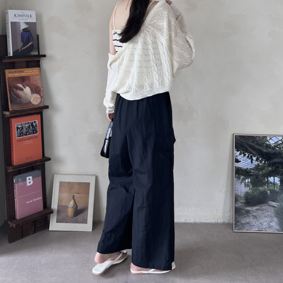 Летние брюки-карго из крепового нейлона с резинкой и шнурком