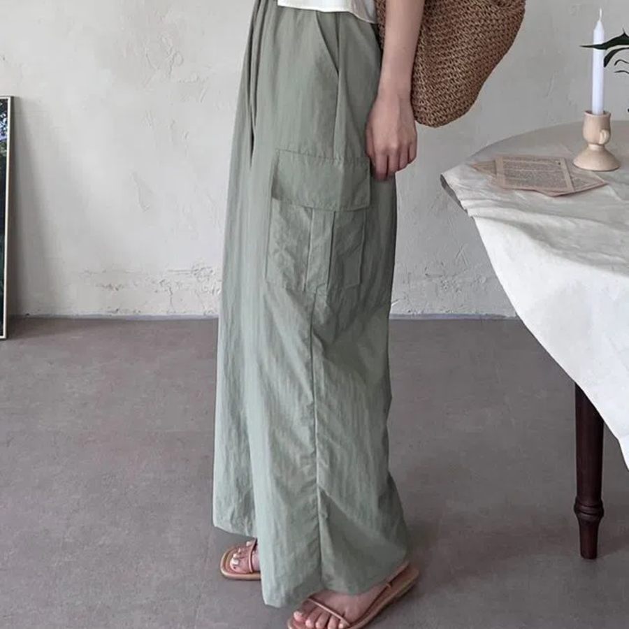 Летние брюки-карго из крепового нейлона с резинкой и шнурком