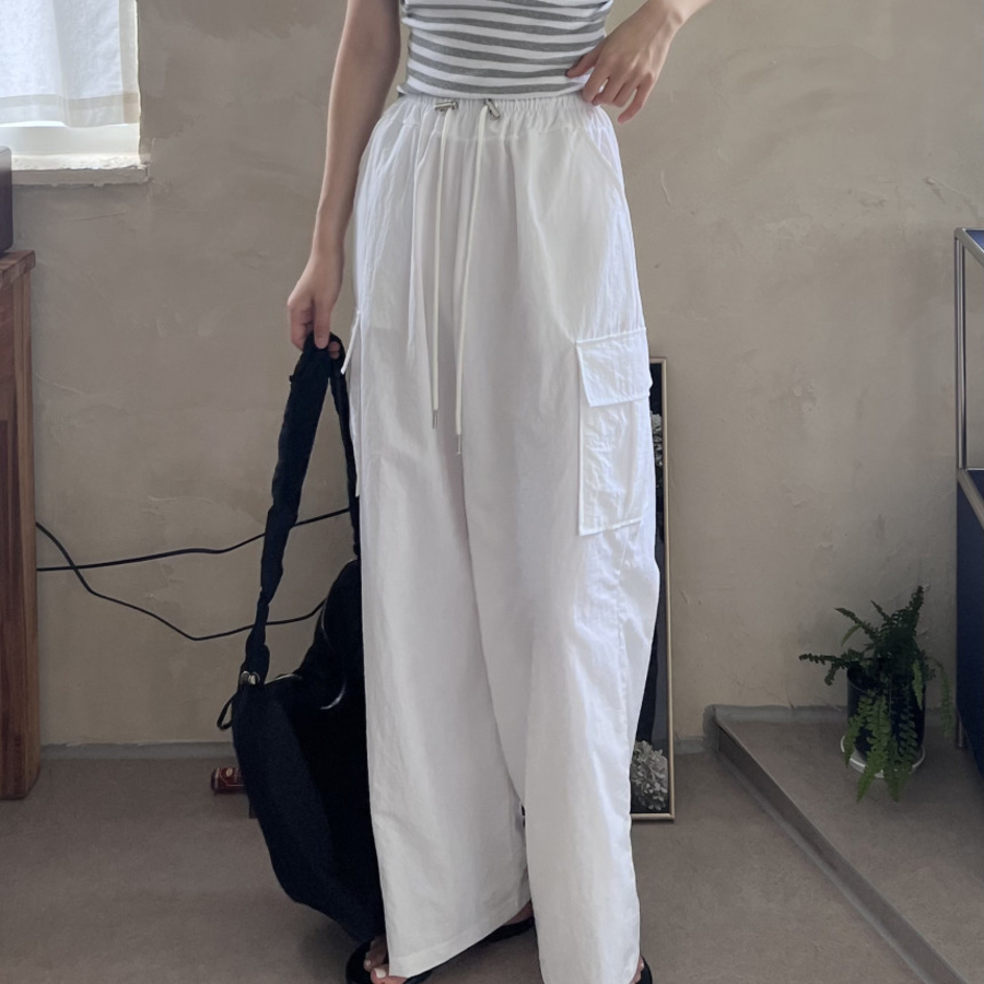 Летние брюки-карго из крепового нейлона с резинкой и шнурком