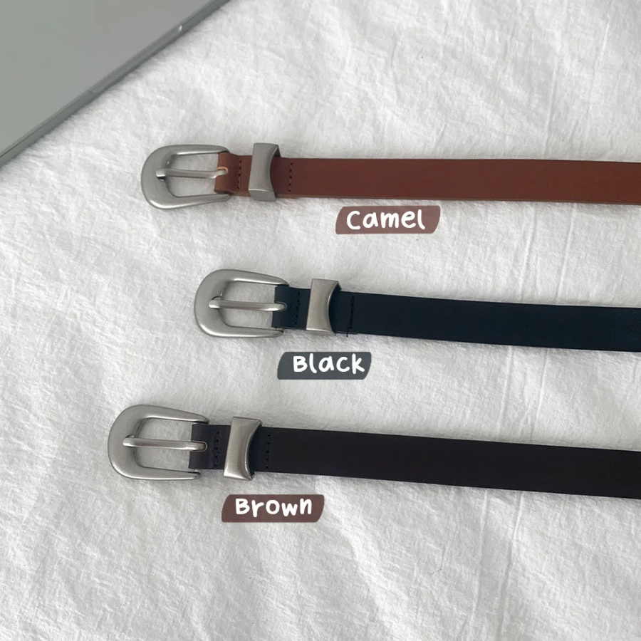 Tenny Basic Simple Leather Belt — базовый ремень из 100% натуральной кожи с матовой серебристой пряжкой