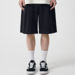 Double Knit One-Tuck Wide Sweat Shorts [Black]