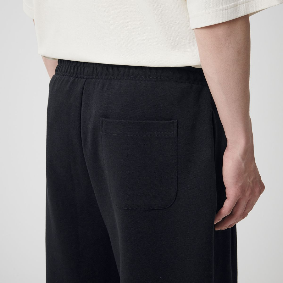 Double Knit One-Tuck Wide Sweat Shorts [Black]