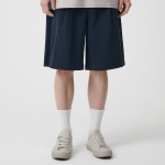 Double Knit One-Tuck Wide Sweat Shorts [Navy]