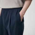 Double Knit One-Tuck Wide Sweat Shorts [Navy]