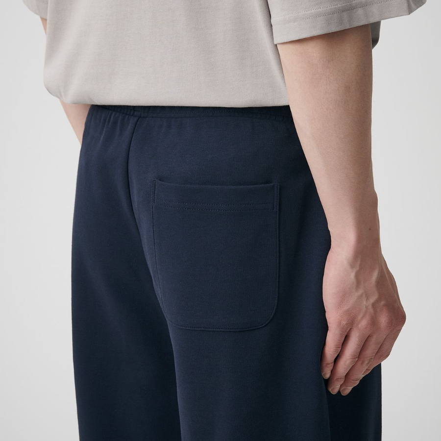 Double Knit One-Tuck Wide Sweat Shorts [Navy]