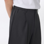 Crepe One-Tuck Wide Banding Shorts [Dark Gray]