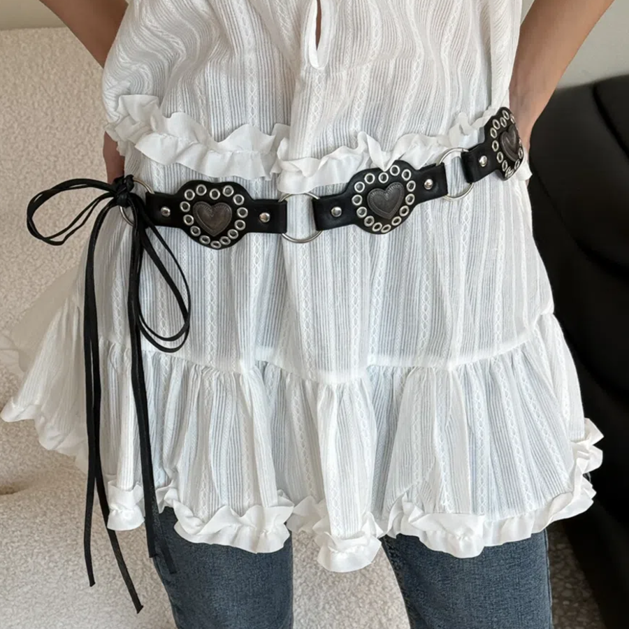 Bohemian Heart Inline Leather Knot Belt — ремень-шнурок с узлом и сердечками в бохо-стиле